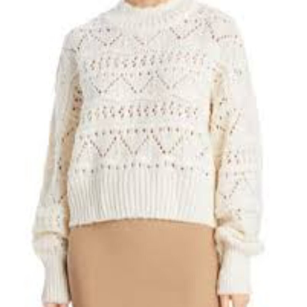 RD Style Beige Knit Pointelle Mockneck Sweater Size Small